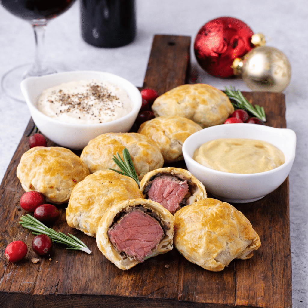 beef wellington in a board