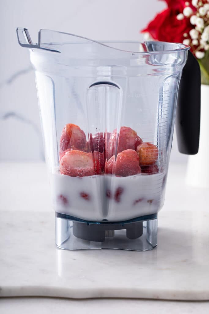 strawberry smoothie in a blender