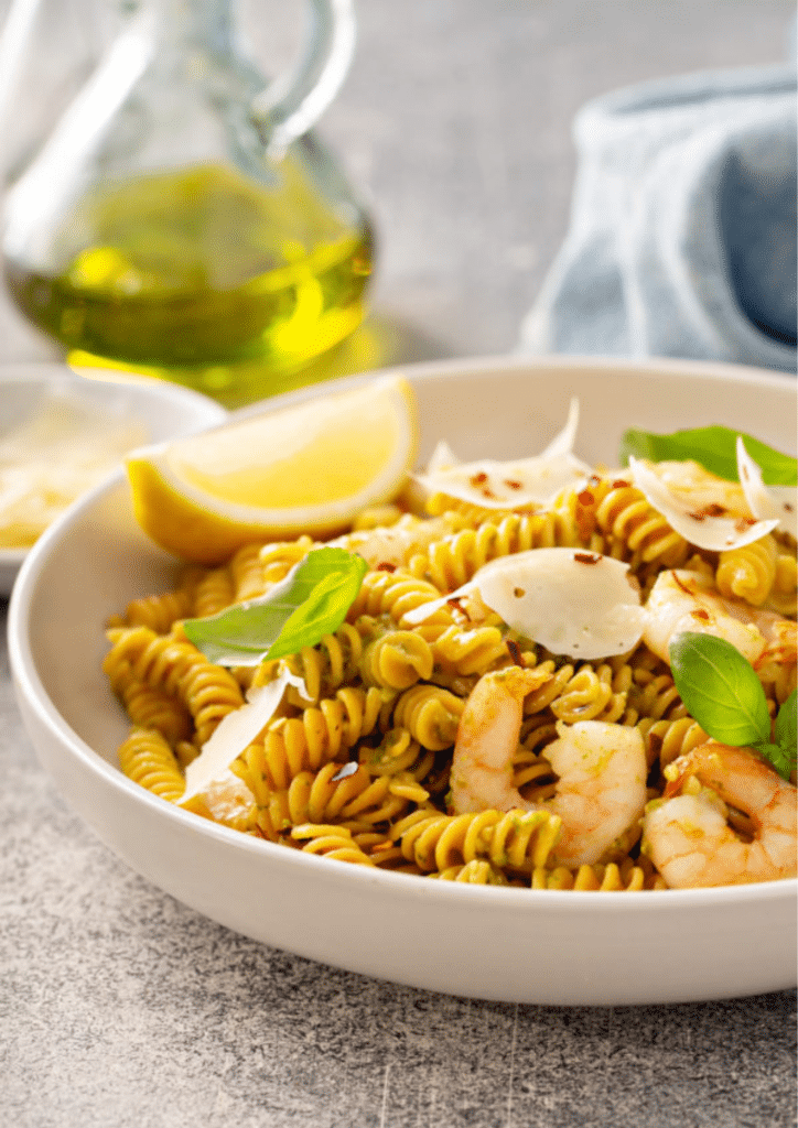 Pesto Basil Shrimp with Chickpea Pasta