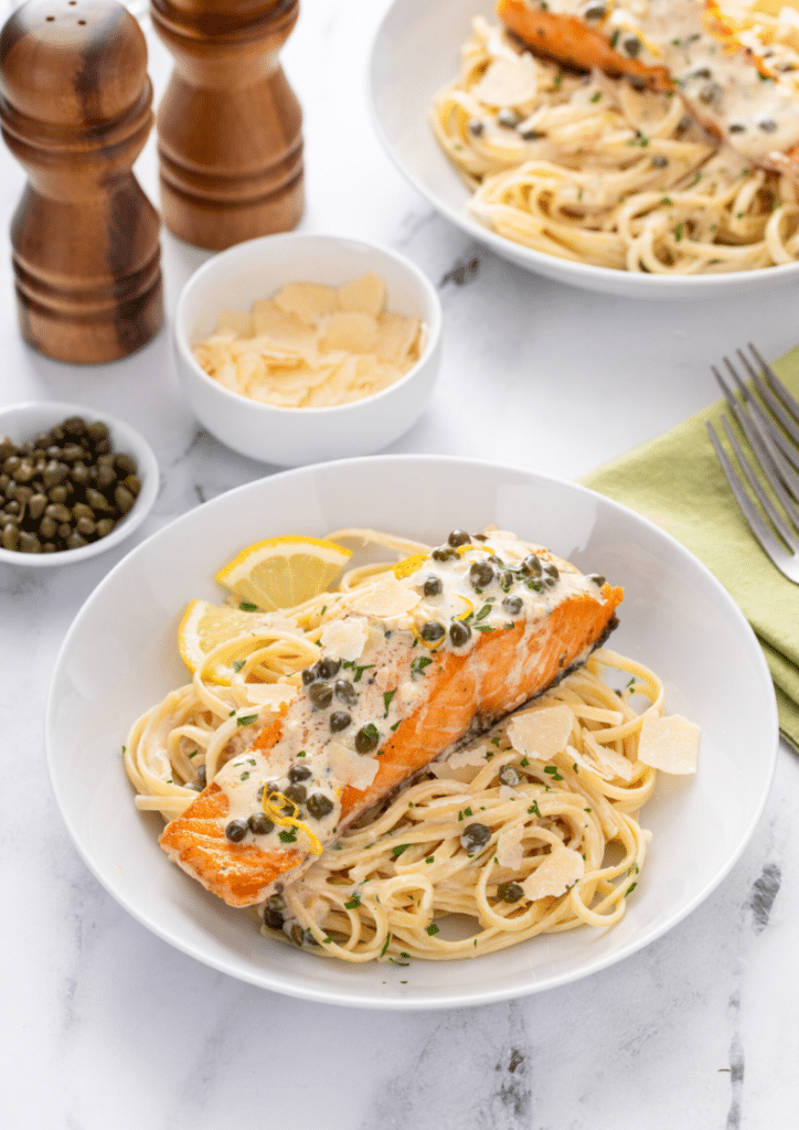 Creamy Lemon Salmon Piccata Pasta