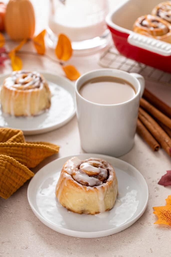 cinnamon roll with drink