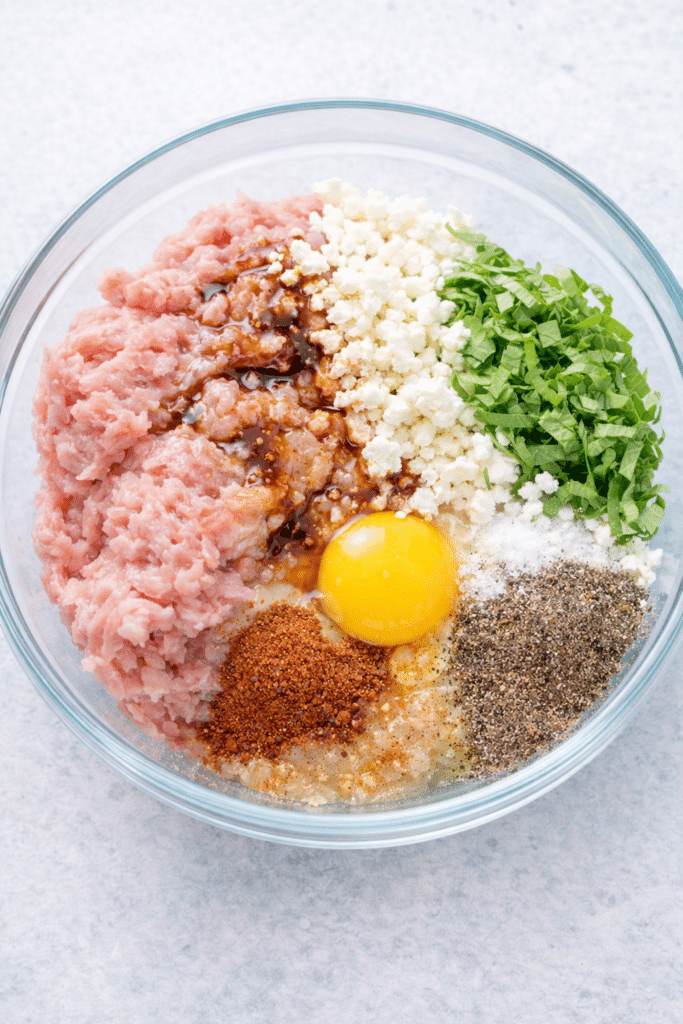 mix ingredients of turkey basil burger 