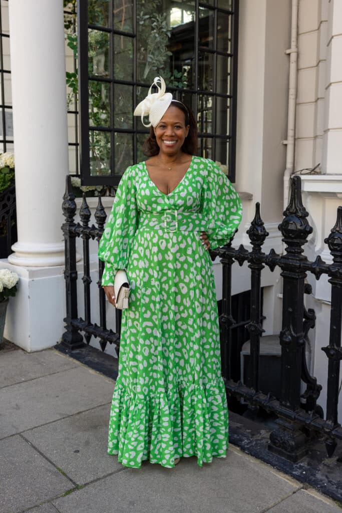 Friend wearing green and white print