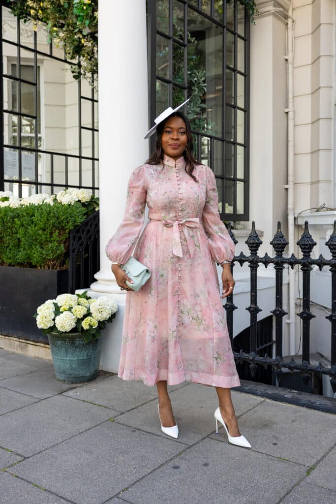 friend wearing flowery dress