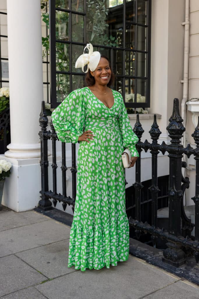 lovely friend wearing long green dress