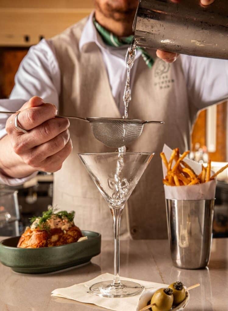 cocktail, food and fries