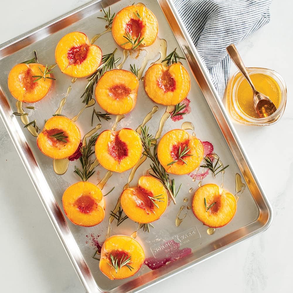 Rimmed Baking Sheet with peaches