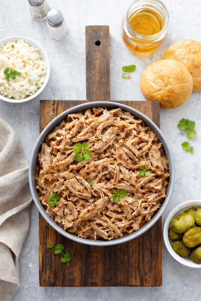 Shredded pulled pork tangy carolina style