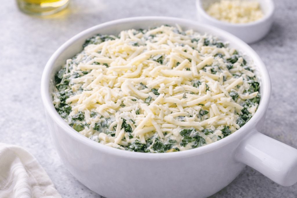 spinach dip mixture and mozzarella