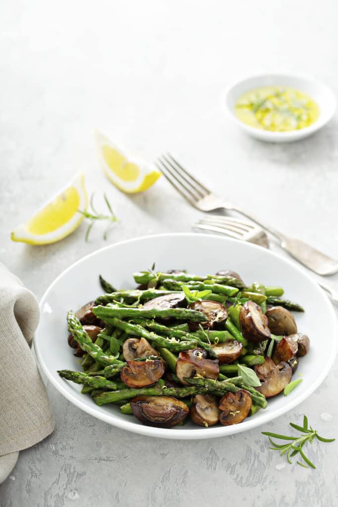 Sauteed mushrooms, asparagus, lemon zest and herbs