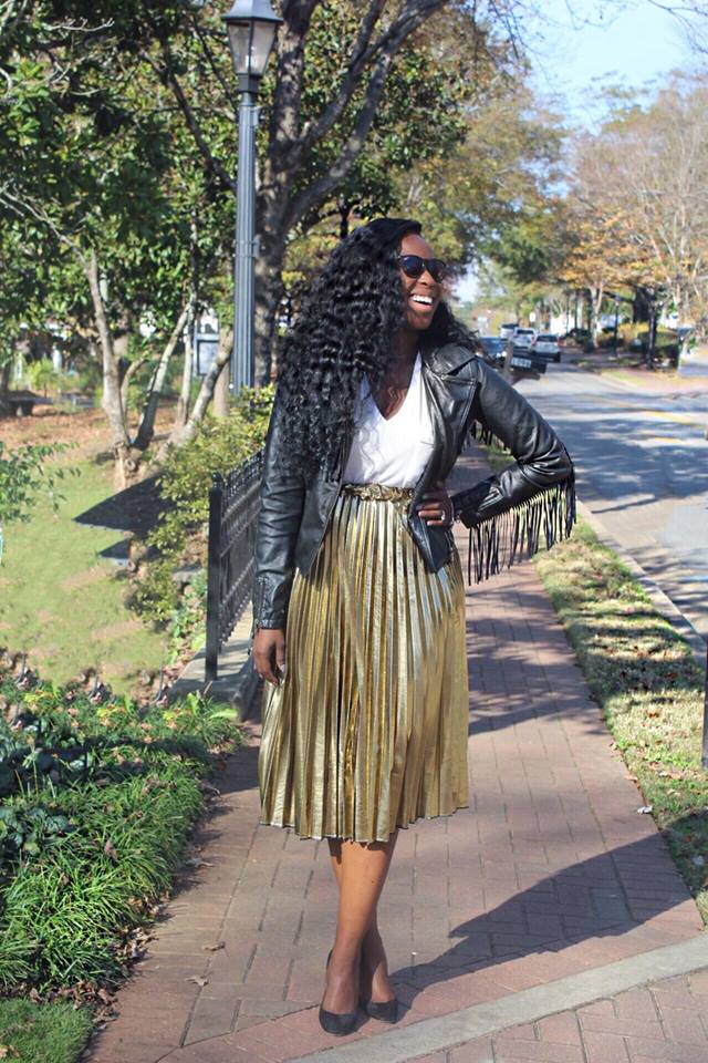 Gold Long Pleated Skirt | ShopStyle