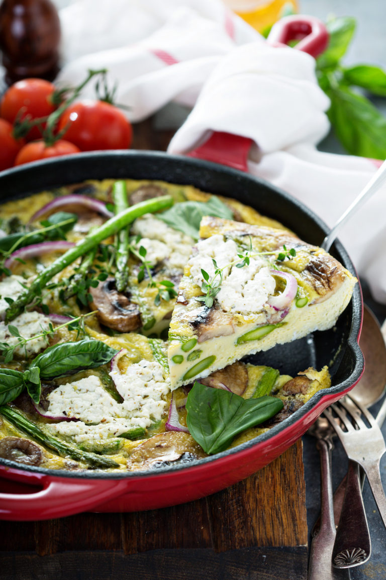 Recipe:Asparagus, Goat Cheese, Mushroom, Basil Frittata