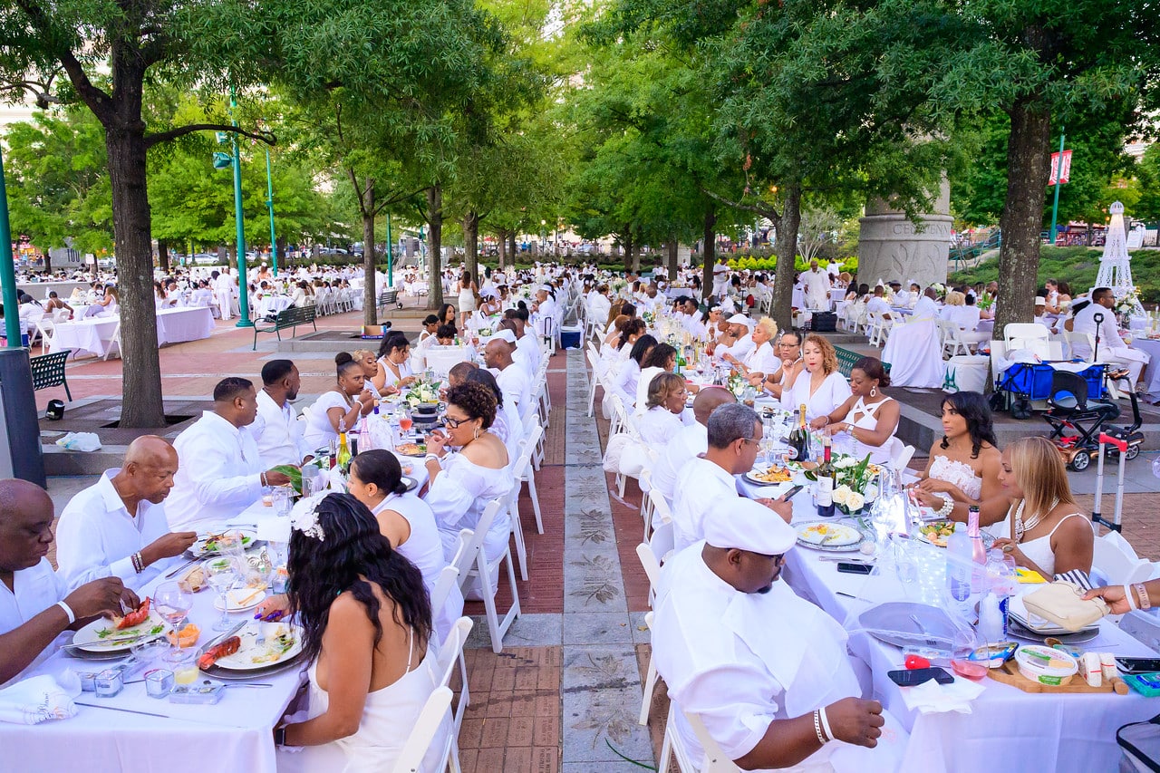 All-white tablescape at Diner en Blanc Atlanta 2019 — Eating With Erica Supper Club
