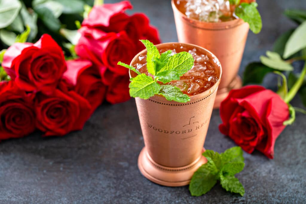 Classic mint julep in a copper cup with fresh mint