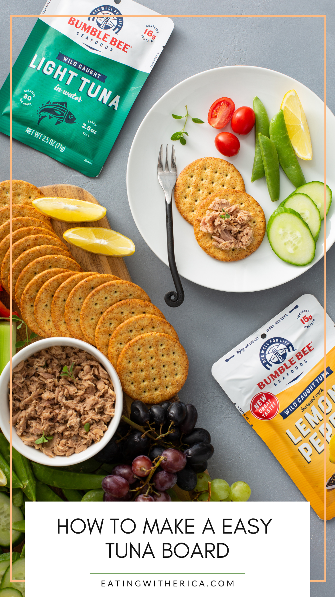Build your own delicious tuna snack from ingredients to topping and more with this delicious Tuna Board idea.  Set out a tuna mixture, your favorite crackers, fresh topping, fruits, and more- and voila- an easy snack that everyone will love!  CLICK HERE to make the recipe!
