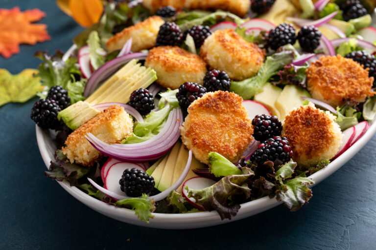 A Delicious Blackberry Balsamic Salad with Fried Goat Cheese