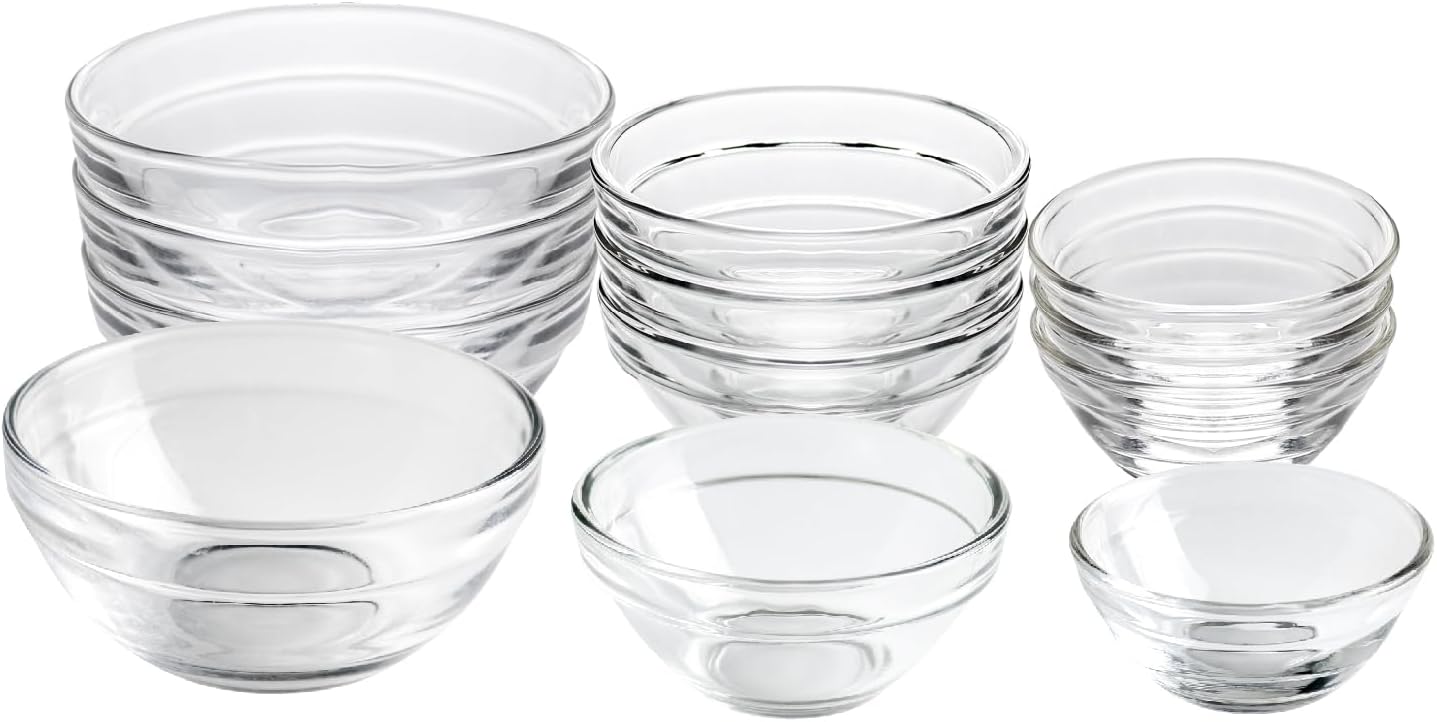Set of clear glass prep bowls in three sizes
