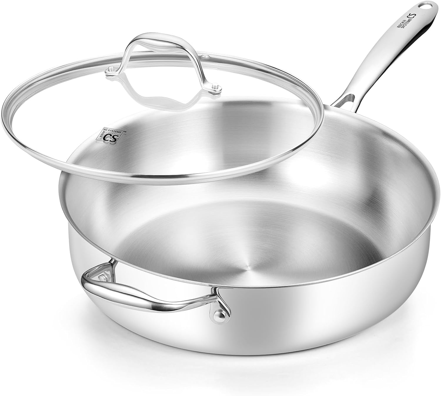 12-inch tri-ply stainless steel sauté pan with lid