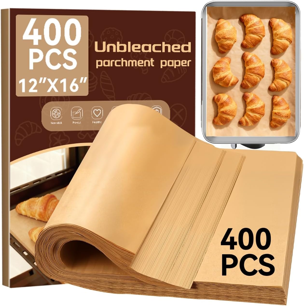 Box of precut unbleached parchment paper baking sheets