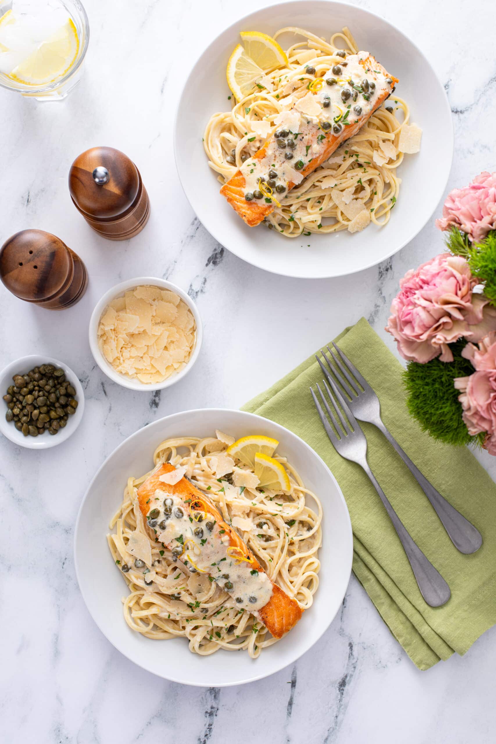 Creamy Lemon Salmon Piccata Pasta