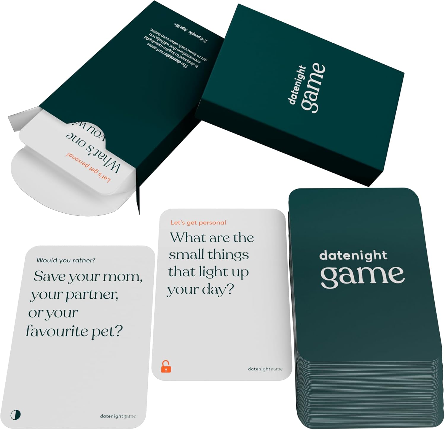 Date Night card game box with conversation prompt cards fanned out