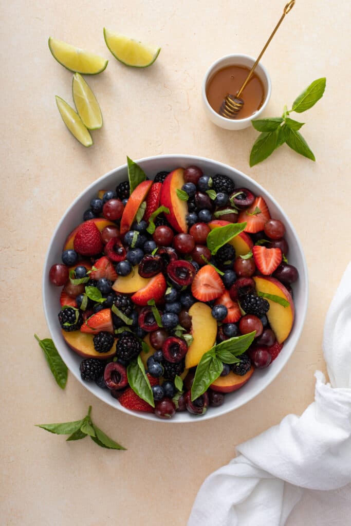 Honey Basil Peach Fruit Salad