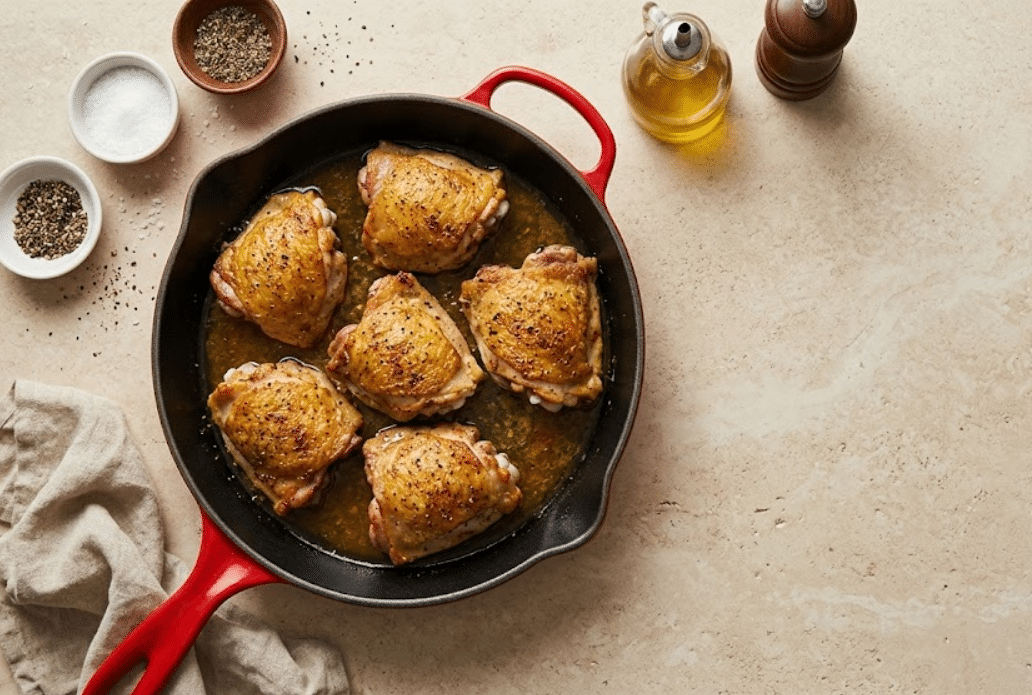 seasoned and seared Chicken Thighs with Wild Rice