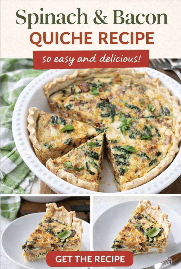 spinach & bacon quiche pinterest pin