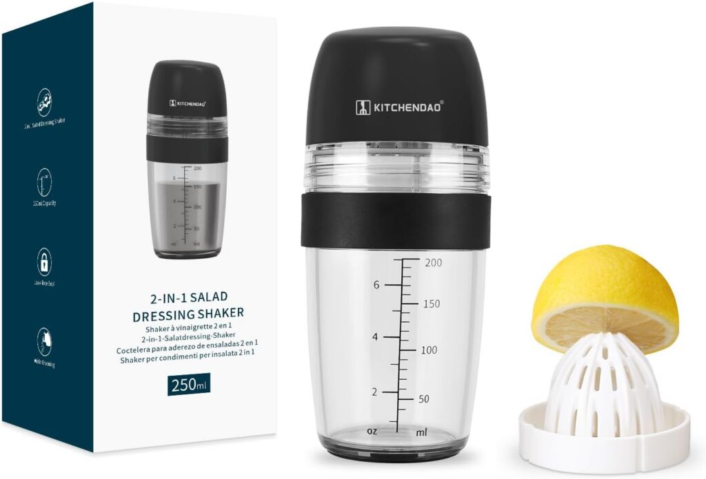 Two-in-one salad dressing shaker with citrus juicer