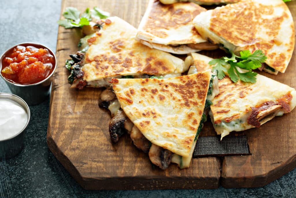 Crispy Spinach, Onion, and Mushroom Quesadillas