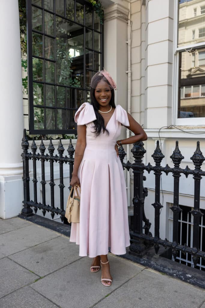 Erica wearing pink dress