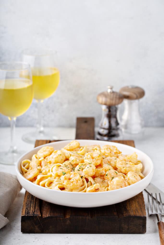 White Truffle Cajun Shrimp Alfredo with white wine