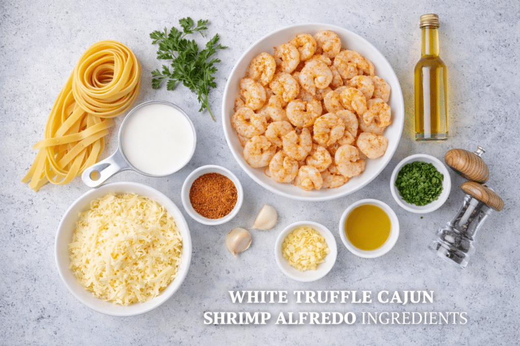 White Truffle Cajun Shrimp Alfredo Ingredients