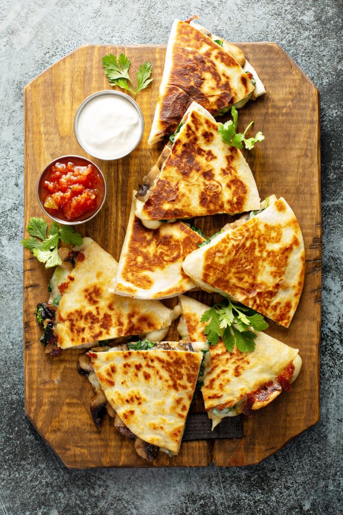 lovely Spinach, Onion, and Mushroom Quesadillas