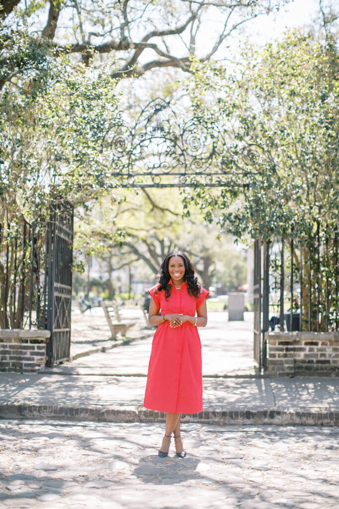 Erica A. Thomas in a red dress