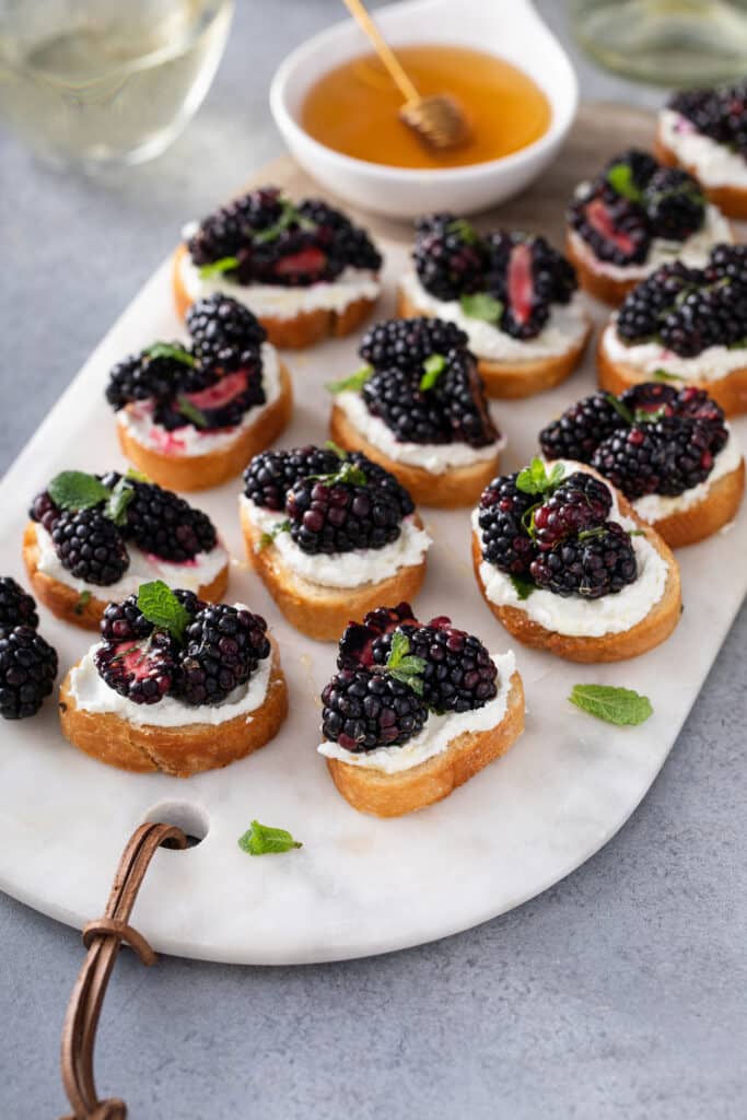 Blackberry Goat Cheese Mint Crostini