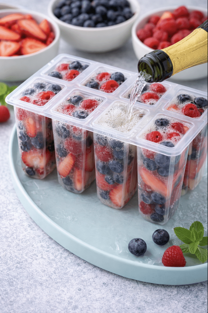 champagne pouring in popsicle molds
