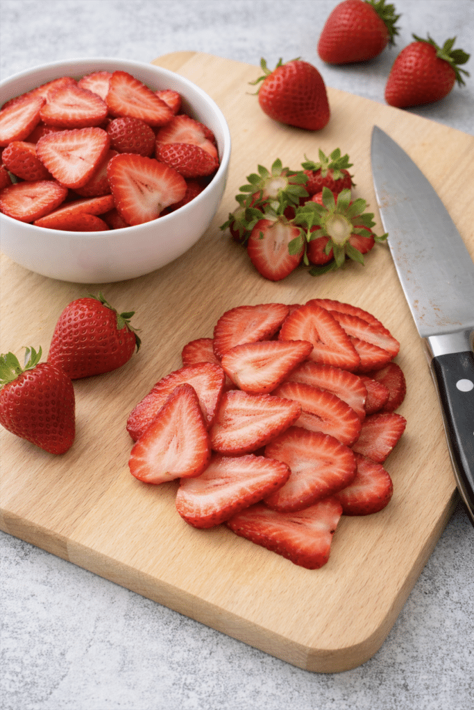 cutting strawberries