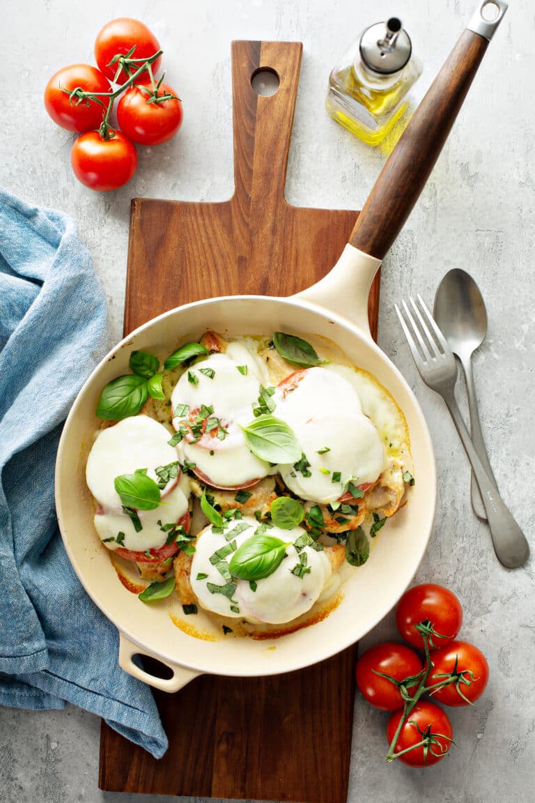 Basil Pesto Tomato Mozzarella Chicken Bake