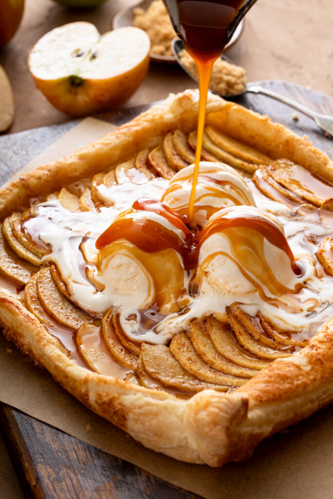 Close-up of apple galette filling with cinnamon-spiced apples