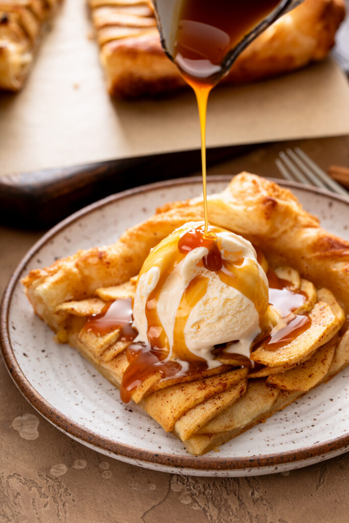 Apple galette dessert plated and ready to serve