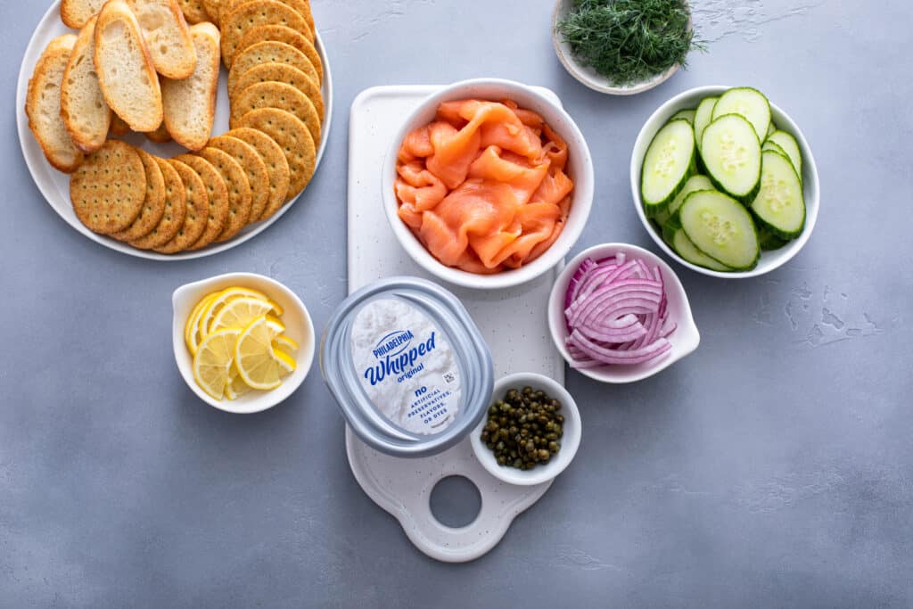 Ingredients for Smoked Salmon Charcuterie Board