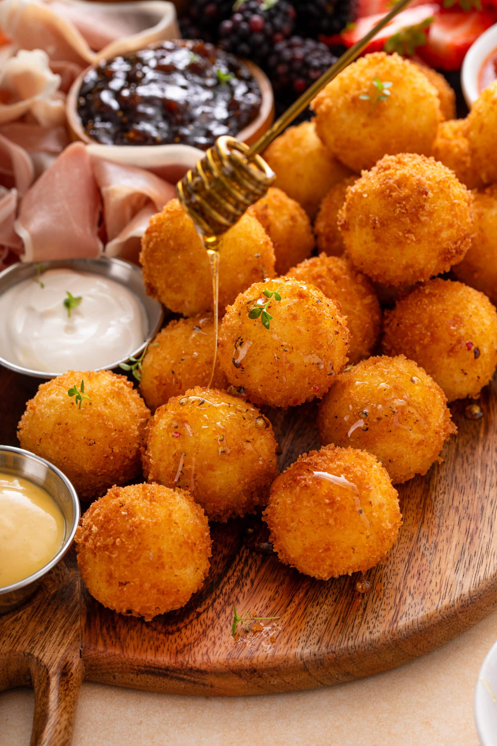 Top with honey Perfect Fried Goat Cheese Board