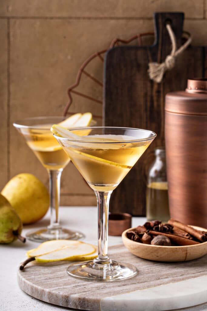 Shaking the peartini until well mixed and ice cold