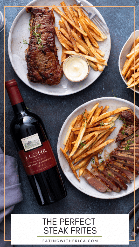 The perfect steak frites plated with crispy fries