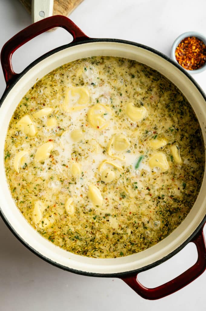 While cooking the White Sausage tortellini soup