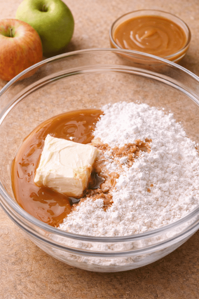 Air Fryer Apple Fries making the Caramel Cream Dip