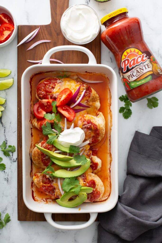 Salsa chicken plated as a crowd-pleasing favorite dish