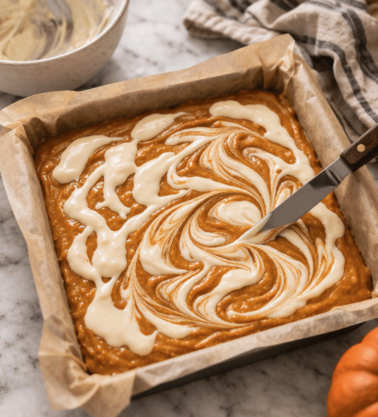 Make an 8 using a knife Bars for Pumpkin Cream Cheese Swirl