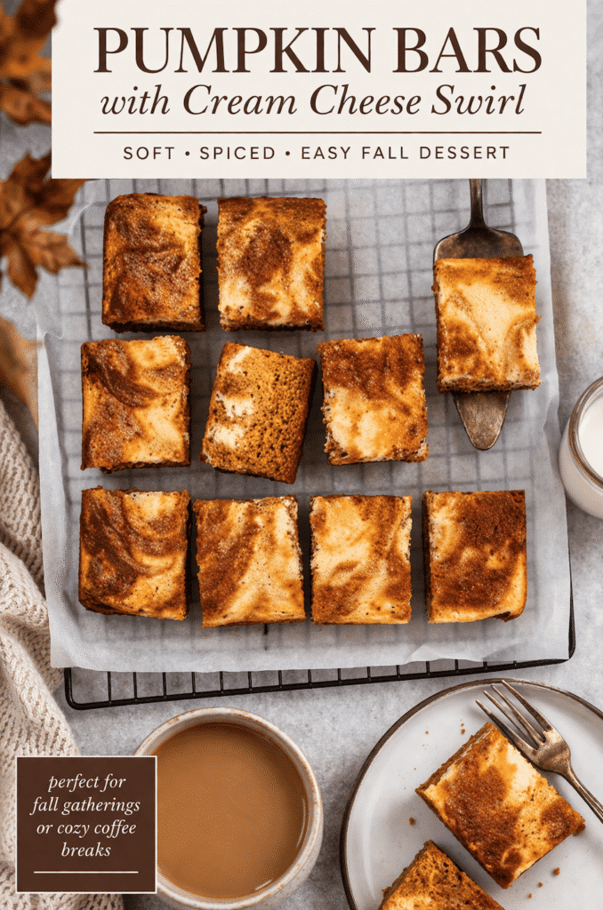 pinterest graphic for Pumpkin Bars with Cream Cheese Swirl